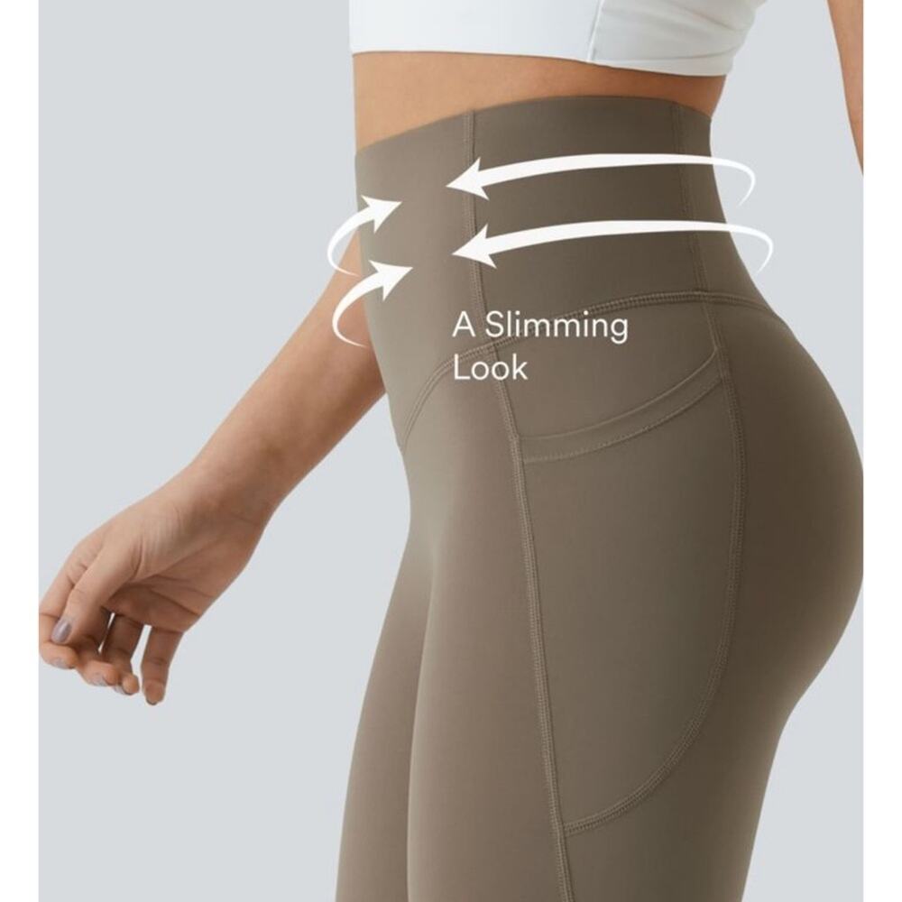 Halara Slimming Women’s Dawn Brown High Waisted leggings with pockets. - Picture 8 of 8